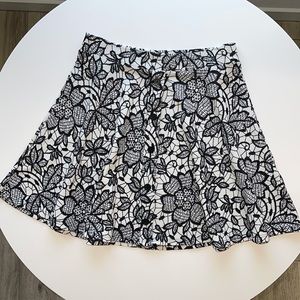 Black and White Mosaic Floral A-Line Skirt